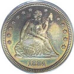 1884 25C PR66 PCGS. Each side is bathed in sea-green w 