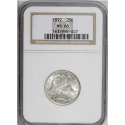 1892 25C MS66 NGC. Type One Reverse. Frosty and untone 