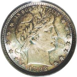1892 25C MS67 PCGS. Type One Reverse. Dappled ocean-bl 