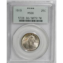 1919 25C MS66 PCGS. Spring-green and autumn-red collid 