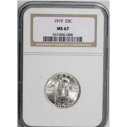 1919 25C MS67 NGC. A virtually untoned Superb Gem with 