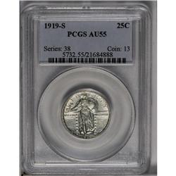 1919-S 25C AU55 PCGS. Exceptionally clean, well define 