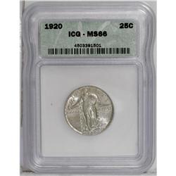 1920 25C MS66 ICG. A slightly satiny and virtually unt 