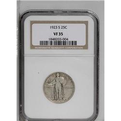 1923-S 25C VF35 NGC. A somewhat worn example of this S 
