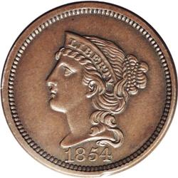 1854 P1C One Cent, Judd-160, Pollock-187, R.4, PR63 Br 