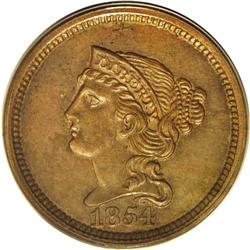 1854 P1C One Cent, Judd-161 Original, Pollock-187, R.4 