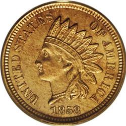 1858 P1C Indian Cent, Judd-208, Pollock-259, R.1, PR62 