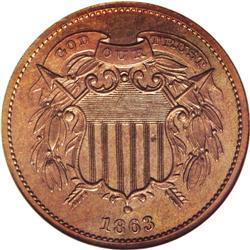 1863 2C J-312 PR65 Red and Brown NGC.From The Antigo C 