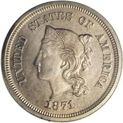 1871 5C Five Cents, Judd-1054, Pollock-1189, R.6, PR64 