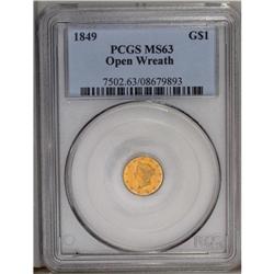 1849 G$1 Open Wreath MS63 PCGS. Small Head, With L. A 