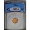 Image 1 : 1854 G$1 Type Two AU53 ANACS. This Type Two is very cl 