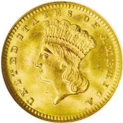 1889 G$1 MS66 NGC. Rich gold in color and flashy throu 