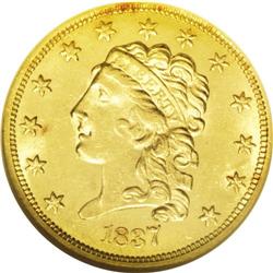 1837 $2 1/2 MS62 NGC.From The Derrick Snider Collectio 