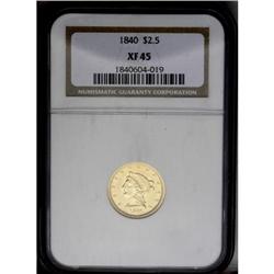 1840 $2 1/2 XF45 NGC. This introductory Liberty quarte 