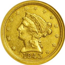 1843-C $2 1/2 Large Date, Plain 4 AU50 NGC. Variety 5- 