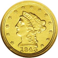 1843-C $2 1/2 Large Date, Plain 4 AU58 NGC. Variety 5- 