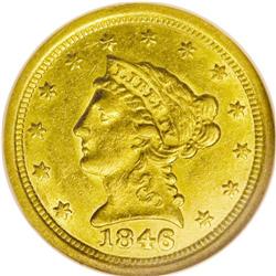 1846-O $2 1/2 AU58 NGC. An attractive piece that has c 