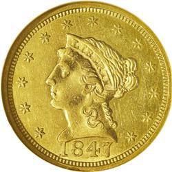 1847 $2 1/2 MS60 NGC. Breen-6188, "Very rare." The bas 