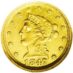 1847-O $2 1/2 AU58 NGC. This yellow-gold O-mint quarte 