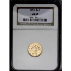 1892 $2 1/2 MS60 NGC. A khaki-orange piece with great 