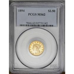 1894 $2 1/2 MS62 PCGS. A sharply struck and highly lus 