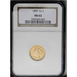 1899 $2 1/2 MS62 NGC. Deep honey-gold surfaces with si 