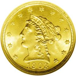 1903 $2 1/2 MS65 NGC. Scintillating luster emanates fr 