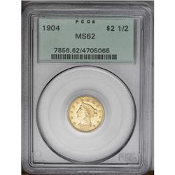 1904 $2 1/2 MS62 PCGS. Lustrous with pleasing khaki-am 
