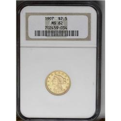 1907 $2 1/2 MS62 NGC. Pleasing orange-gold surfaces ar 