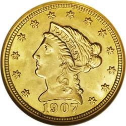 1907 $2 1/2 MS66 NGC. Sharply detailed on all of the d 