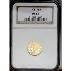 1908 $2 1/2 MS63 NGC. This quarter eagle''s amber surf 