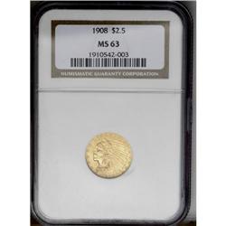1908 $2 1/2 MS63 NGC. The attractive reddish-gold surf 