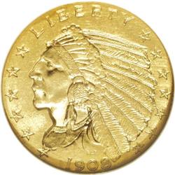 1908 $2 1/2 MS64 NGC. Boldly struck with pleasing ligh 