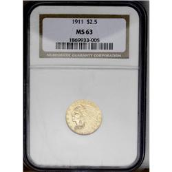 1911 $2 1/2 MS63 NGC. Bright, lustrous, and well struc 