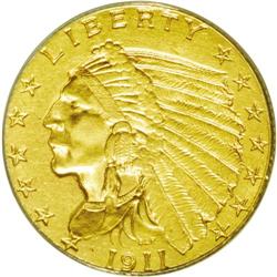 1911-D $2 1/2 AU53 ANACS. This key date quarter eagle 