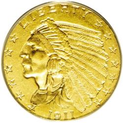 1911-D $2 1/2 AU55 PCGS. A spot of wear on the Indian' 