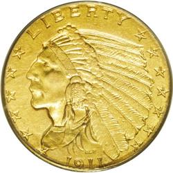 1911-D $2 1/2 AU58 PCGS. A bright reddish-gold example 