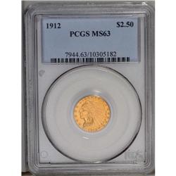 1912 $2 1/2 MS63 PCGS. Sharply struck with orange-lemo 