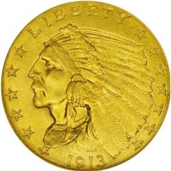 1913 $2 1/2 MS64 NGC. This example is quite boldly str 