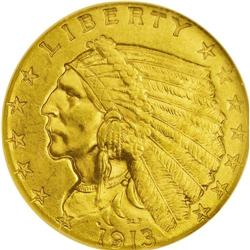 1913 $2 1/2 MS64 NGC. Sharply struck throughout with r 