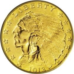 1913 $2 1/2 MS64 PCGS. A nicely produced coin, with at 