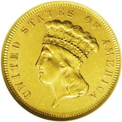 1866 $3 MS61 NGC.From The Derrick Snider Collection. 