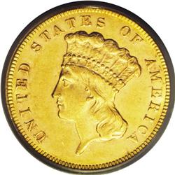1870 $3 AU55 PCGS.From The Derrick Snider Collection. 