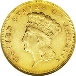 1870 $3 AU58 NGC. This near-Mint State example is mode 