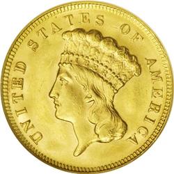 1878 $3 MS63 PCGS. An attractive example of this alway 