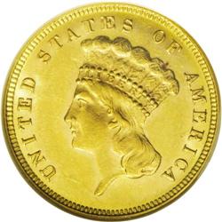 1882 $3 MS61 NGC. This bold example has substantial lu 