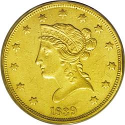 1839 $10 Type of 1838, Large Letters XF45 PCGS. The He 