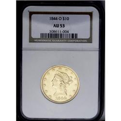1844-O $10 AU53 NGC. This clean New Orleans eagle disp 