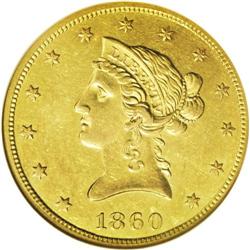 1860-O $10 AU58 NGC. The 1860-O completed an unbroken 