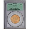 Image 1 : 1905-S $10 MS62 PCGS. Peach color graces this satiny a 
